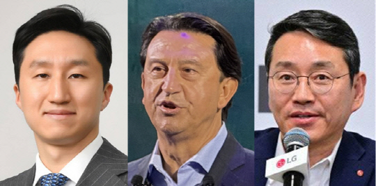 정기선(왼쪽부터) 정기선 HD현대 수석부회장, 호세 무뇨스 현대차 대표, 조주완 LG전자 대표. 각 사 제공